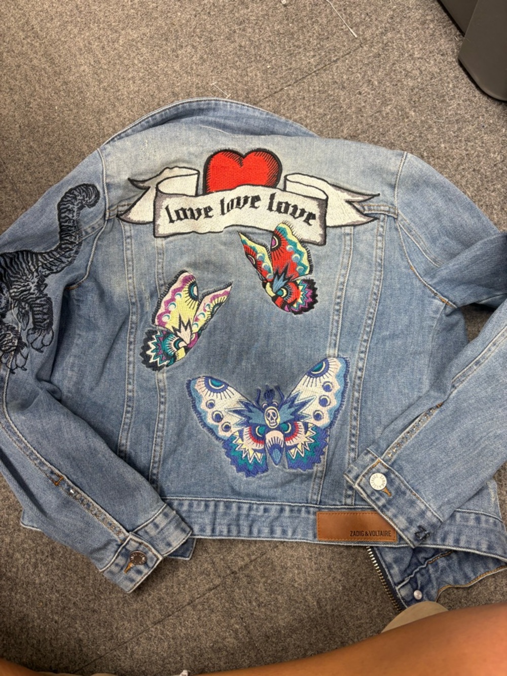 Zadig & Voltaire Kioky Embroidered Denim Jacket with Tiger & Butterflies